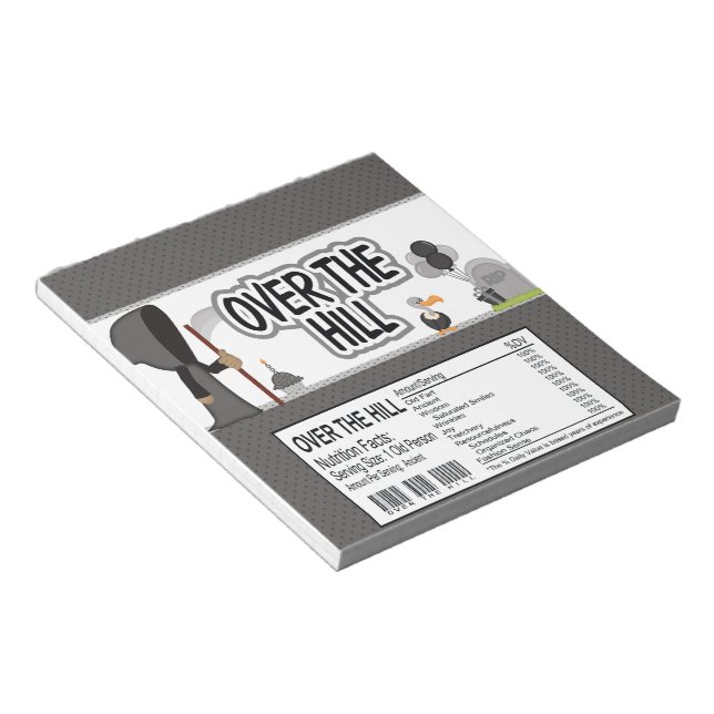 Over the Hill Birthday Candy Bar Wrapper Favours Notepad (Angled)