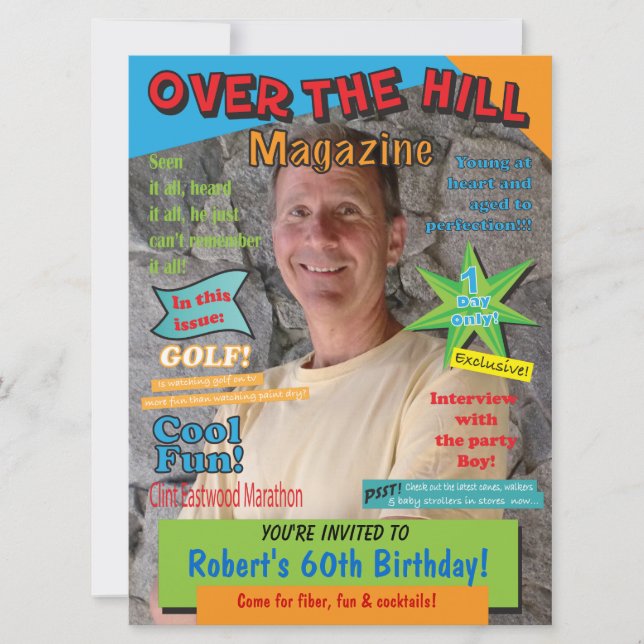 Over the Hill Birthday Party Magazine Cover Invite (Front)