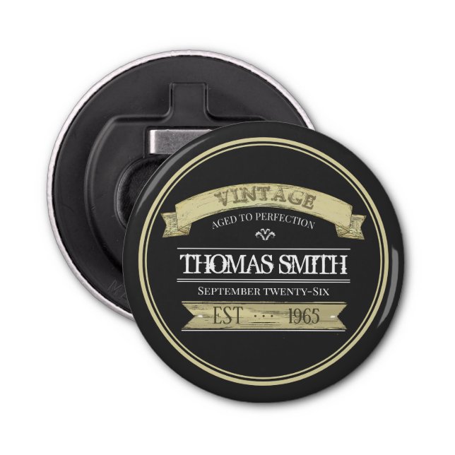 Over the hill Birthday Rustic Personalised gift Bottle Opener (Front)