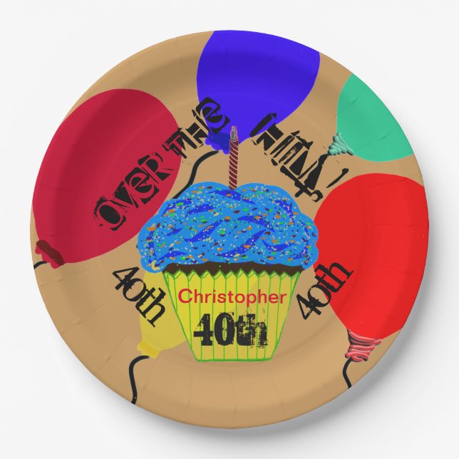 Over the Hill Blue Cupcake Balloons Plates (Front)