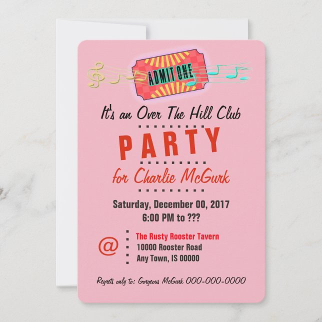 Over The Hill Club Party Invitation (Front)