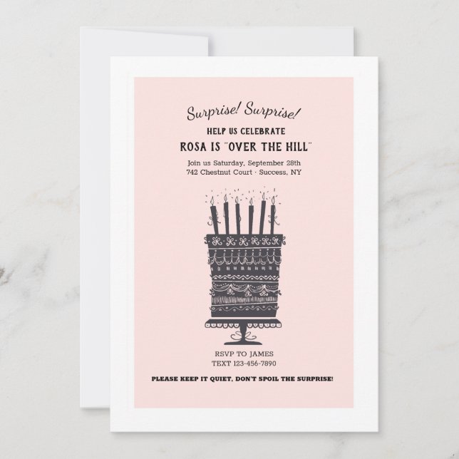 Over the Hill Pink Birthday Cake Invitation (Front)