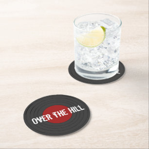 Over the Hill Rock N Roll Record Round Paper Coaster