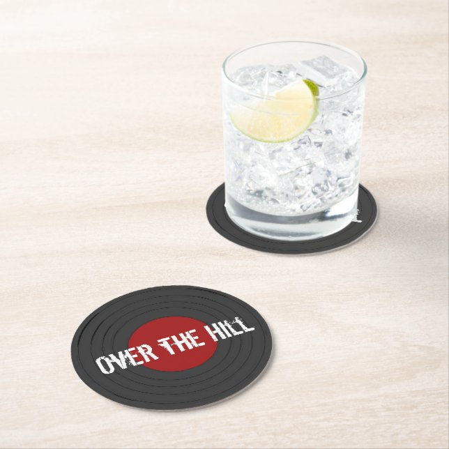 Over the Hill Rock N Roll Record  Round  Round Paper Coaster (Insitu)