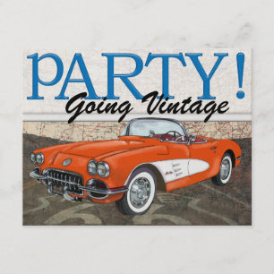 Over the Hill - Route 66 - Vintage Cars Invitation