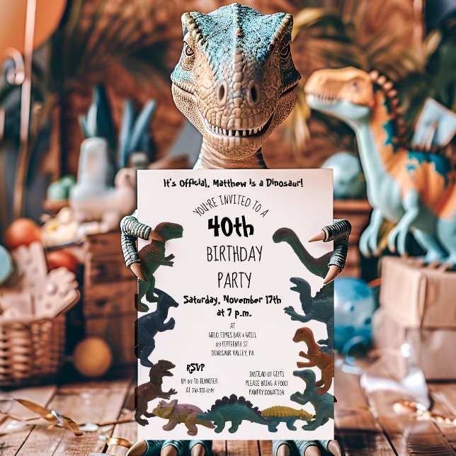 Over the Hill Toy Dinosaurs Men's Birthday Party Invitation (Creator Uploaded)