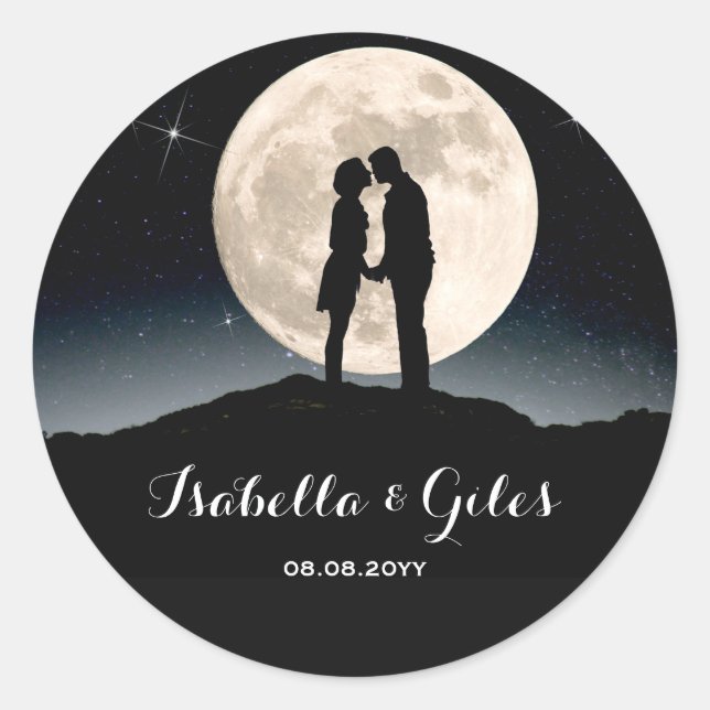 Over the Moon and Starry Night Wedding Classic Round Sticker (Front)