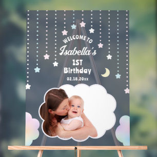 Over The Moon and Stars 1st Birthday Photo Welcome Acrylic Sign