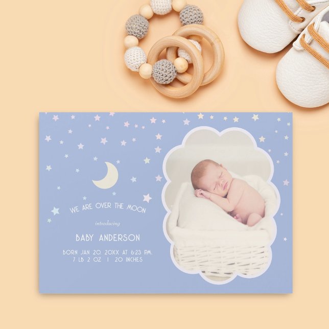 Over The Moon and Stars Baby Birth Announcement (Creator Uploaded)