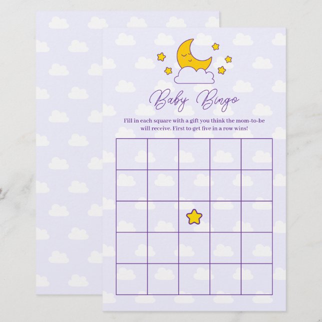 Over The Moon and Stars Baby Shower Bingo Game (Front/Back)
