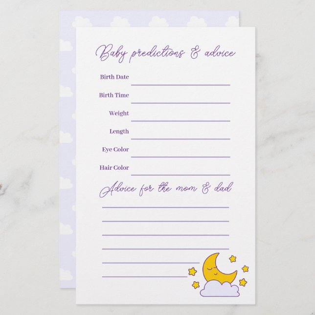 Over The Moon and Stars Baby Shower Guessing Game (Front/Back)