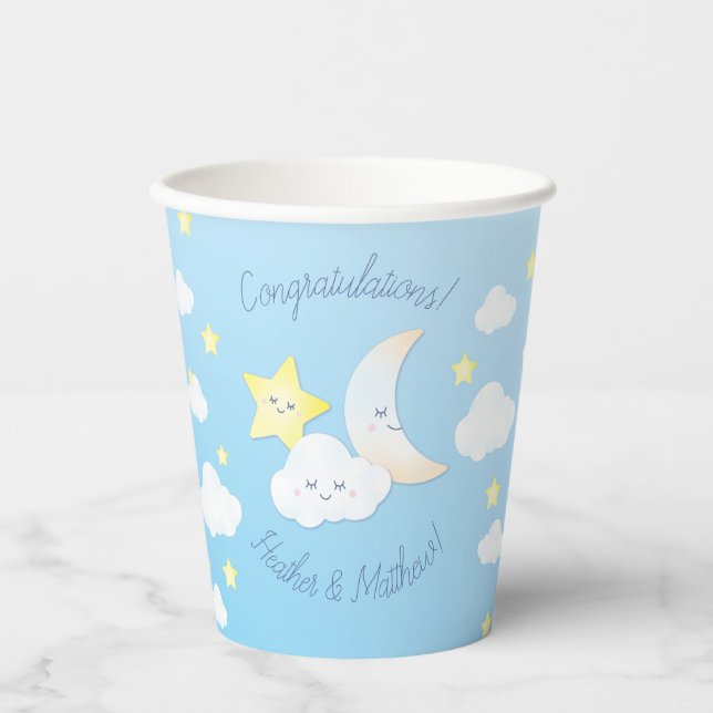 Over the Moon and Stars Baby Shower Paper Cups (Front)