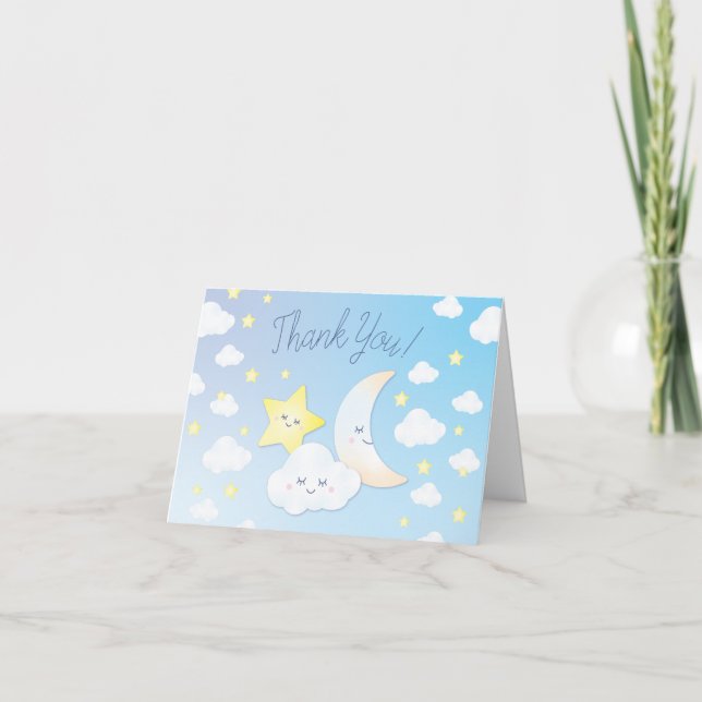 Over the Moon and Stars Baby Shower Thank You Card (Front)