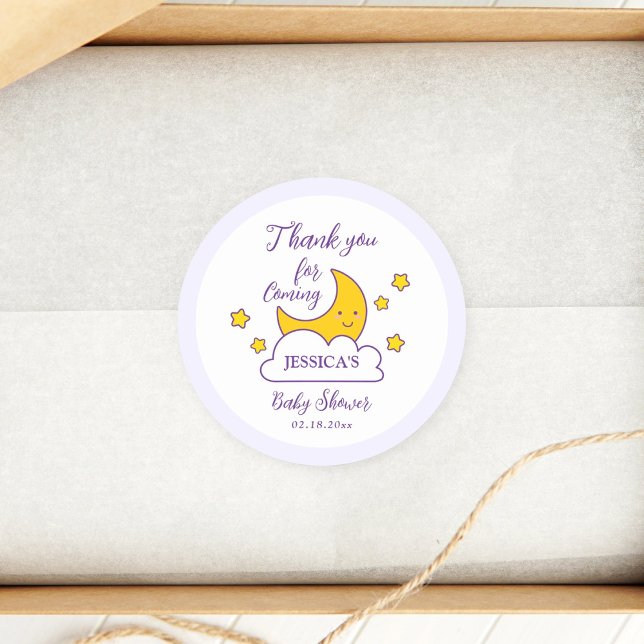Over the Moon and Stars Baby Shower Thank You Classic Round Sticker (Creator Uploaded)