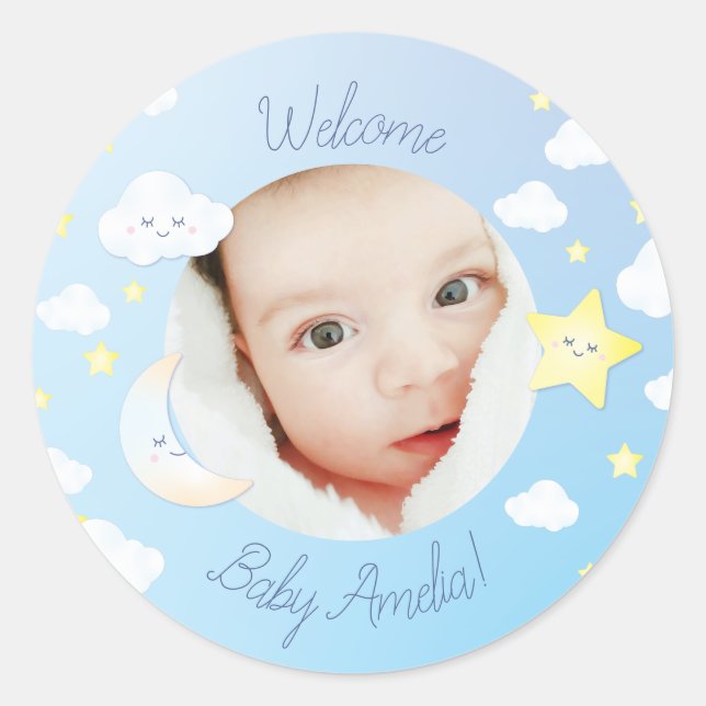Over the Moon and Stars Classic Round Sticker (Front)