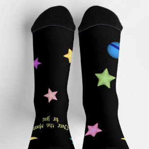 Over the Moon and Stars Custom Text Socks