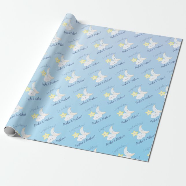Over the Moon and Stars Wrapping Paper (Unrolled)
