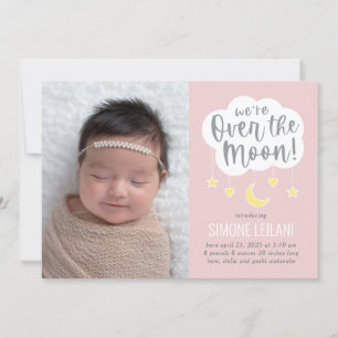 Over The Moon Baby Birth Announcement