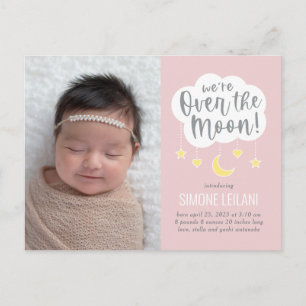 Over The Moon Baby Birth Announcement Postcard