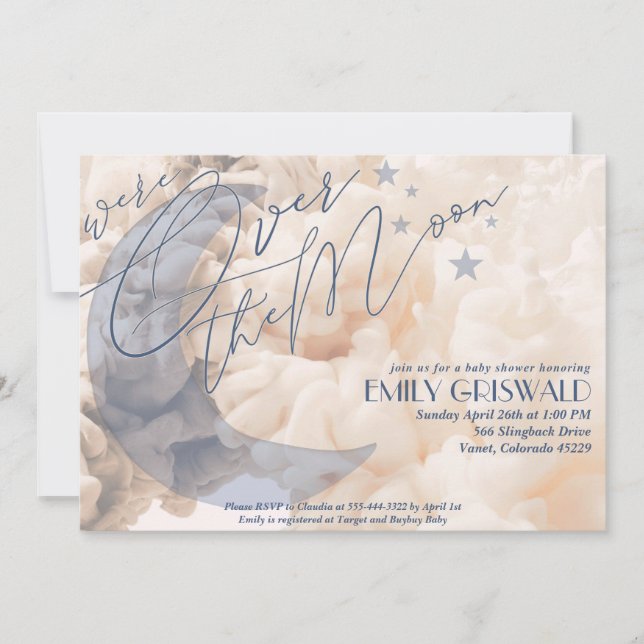 Over the Moon Baby Boy Shower Invitation (Front)