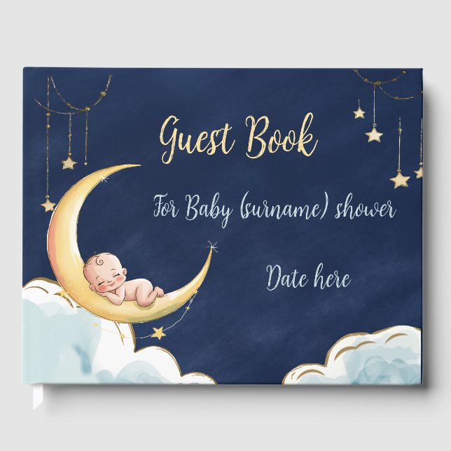Over the moon Baby Celestial-Themed Baby shower Guest Book (Front)