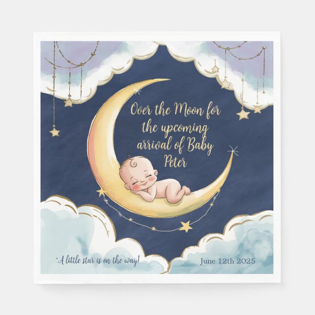 Over the moon Baby Celestial-Themed Baby shower Napkin (Front)