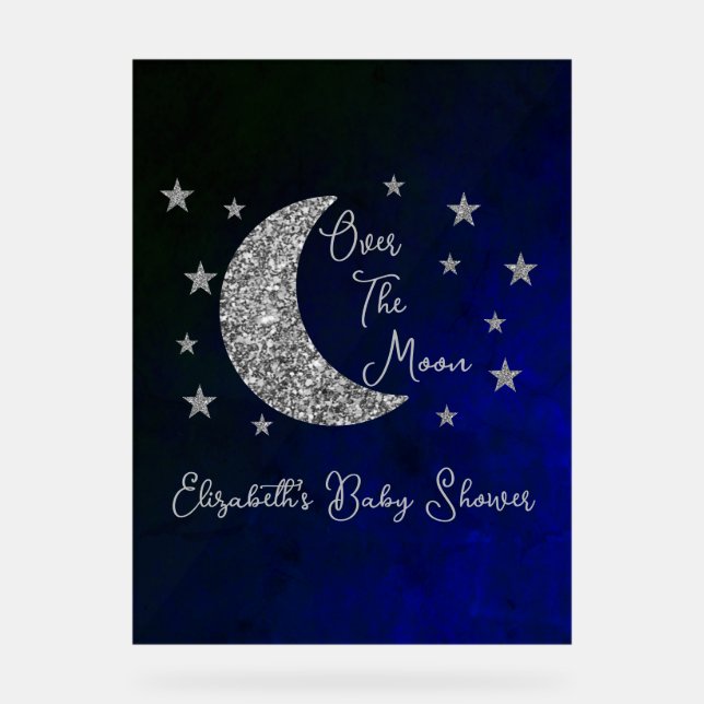 Over The Moon Baby Shower Acrylic Sign (Front)