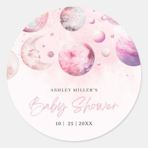 Over The Moon Baby Shower Astronaut Girl Shower Classic Round Sticker
