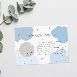 Over the Moon Baby Shower Book Request Blue Cute Enclosure Card