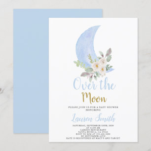 Over the Moon Baby Shower Boy Invitation