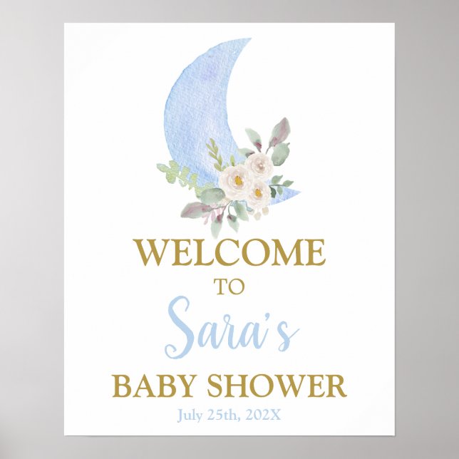 Over the Moon Baby Shower Boy Welcome sign (Front)