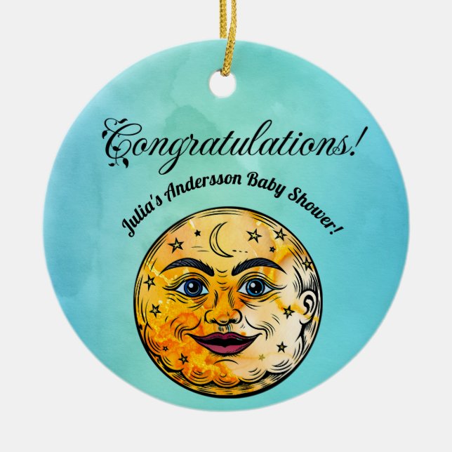Over the Moon Baby Shower Celebration Ceramic Tree Decoration (Front)