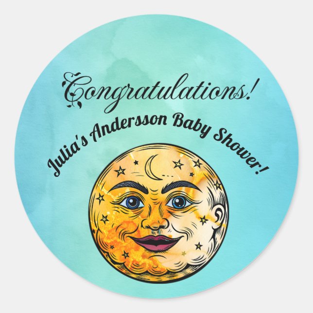 Over the Moon Baby Shower Celebration Classic Round Sticker (Front)