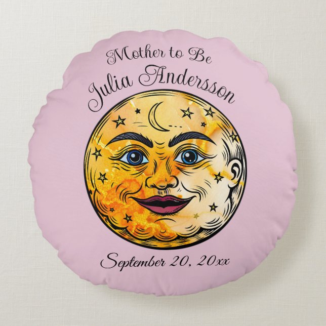 Over the Moon Baby Shower Celebration Round Cushion (Front)