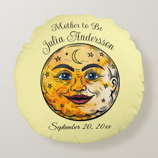 Over the Moon Baby Shower Celebration Round Cushion (Front)