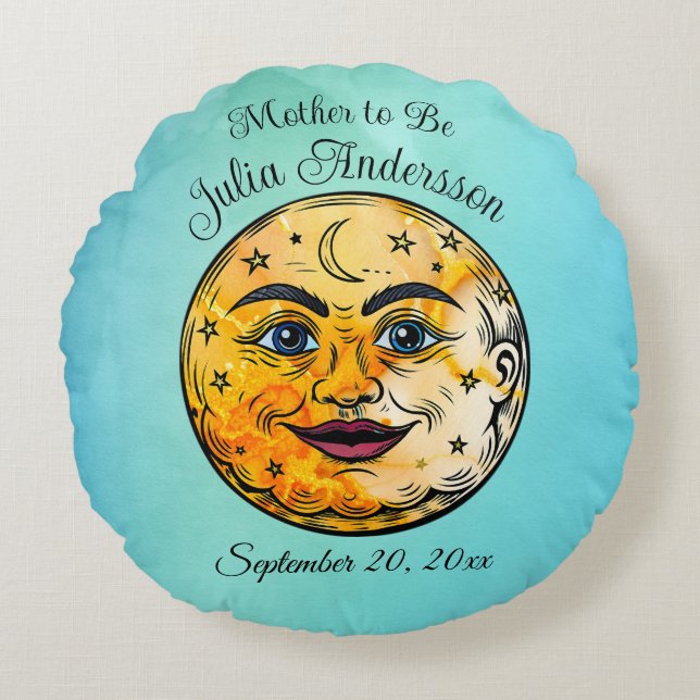 Over the Moon Baby Shower Celebration Round Cushion (Front)