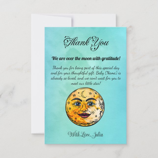 Over the Moon Baby Shower Celebration Thank You Card (Front)