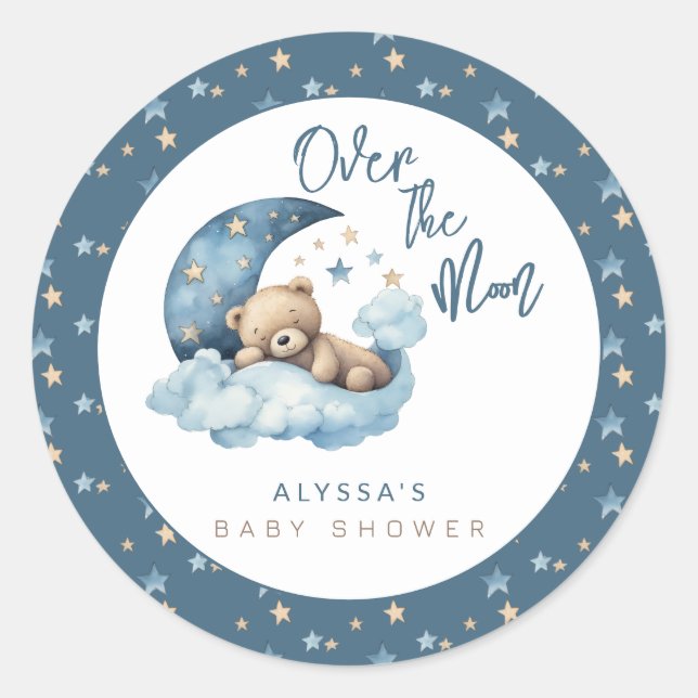 Over the Moon Baby Shower Classic Round Sticker (Front)