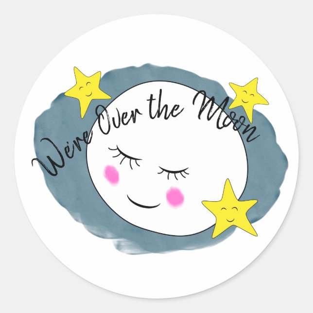 Over the Moon baby shower Classic Round Sticker (Front)