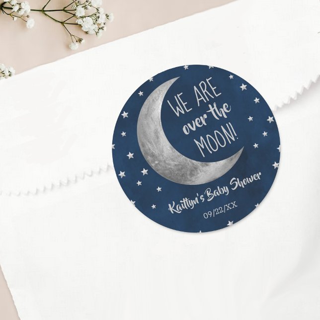 Over The Moon | Baby Shower Classic Round Sticker (Creator Uploaded)