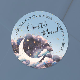 Over The Moon Baby Shower Classic Round Sticker
