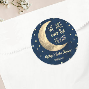 Over The Moon   Baby Shower Classic Round Sticker