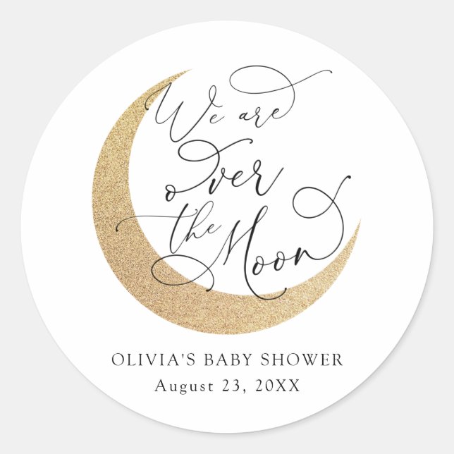Over the Moon Baby Shower Classic Round Sticker (Front)