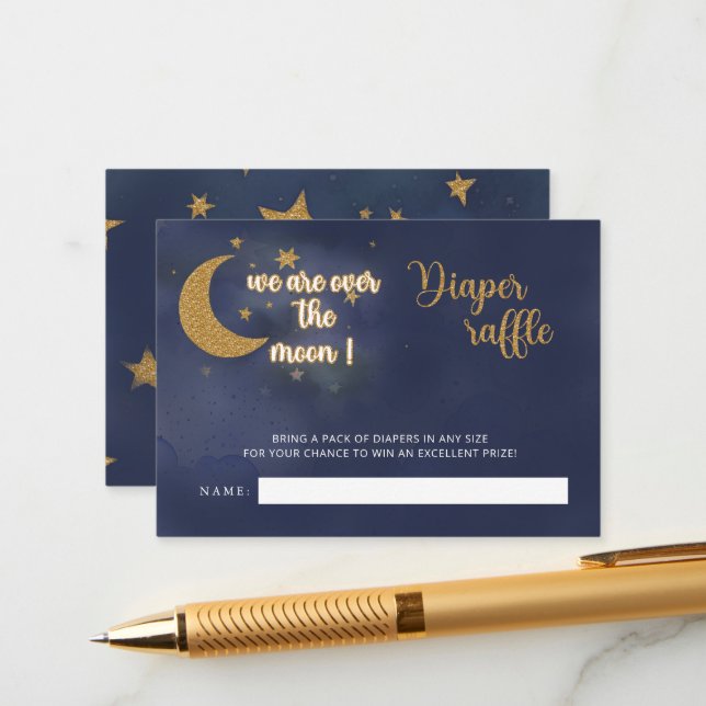 Over the Moon Baby Shower Diaper Raffle Enclosure Card (Front/Back In Situ)