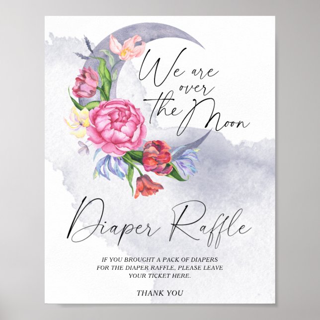 Over the Moon Baby Shower Diaper Raffle Poster (Front)