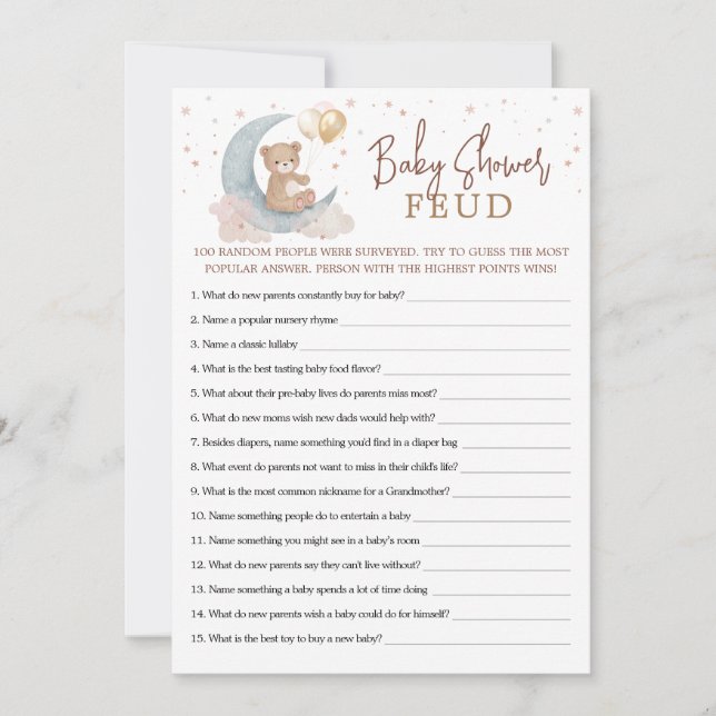 Over the Moon Baby Shower Feud Game Card (Front)