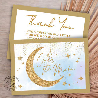 Over the Moon Baby Shower Flat Thank You Card