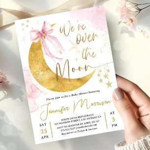 Over the Moon Baby Shower Girl Blush Pink Gold Invitation