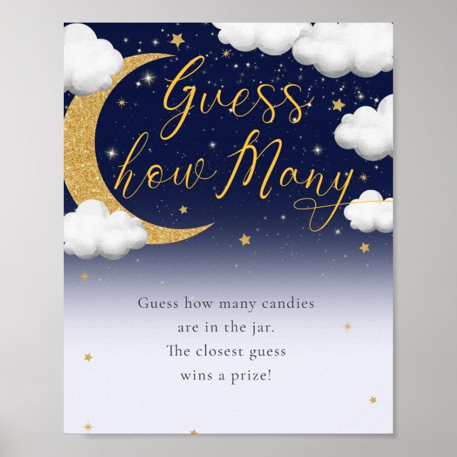 Over the Moon Baby Shower Guess How Many Sign (Front)