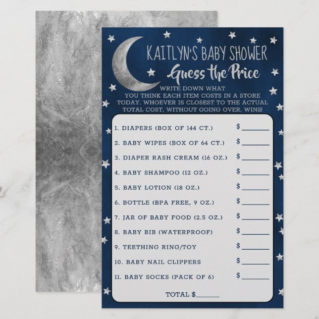 Over The Moon | Baby Shower Guess The Price Game (Front/Back)